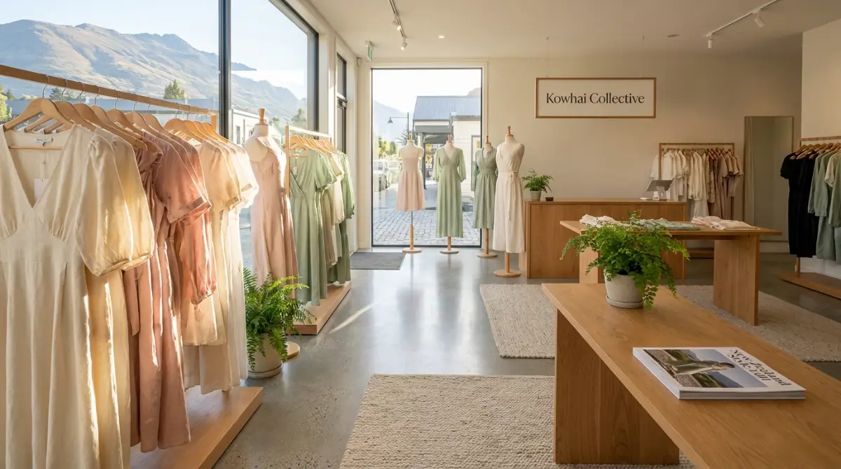 Interior of a stylish New Zealand fashion boutique