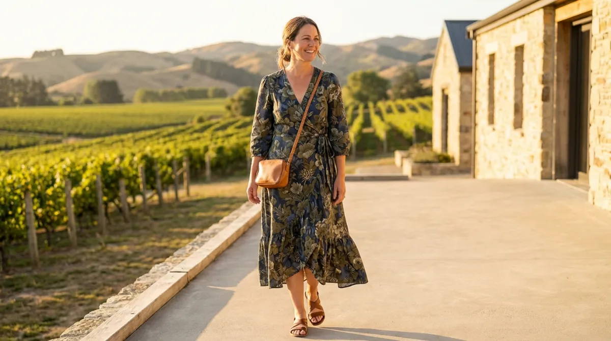 Versatile midi wrap dress for casual to dressy summer occasions in New Zealand