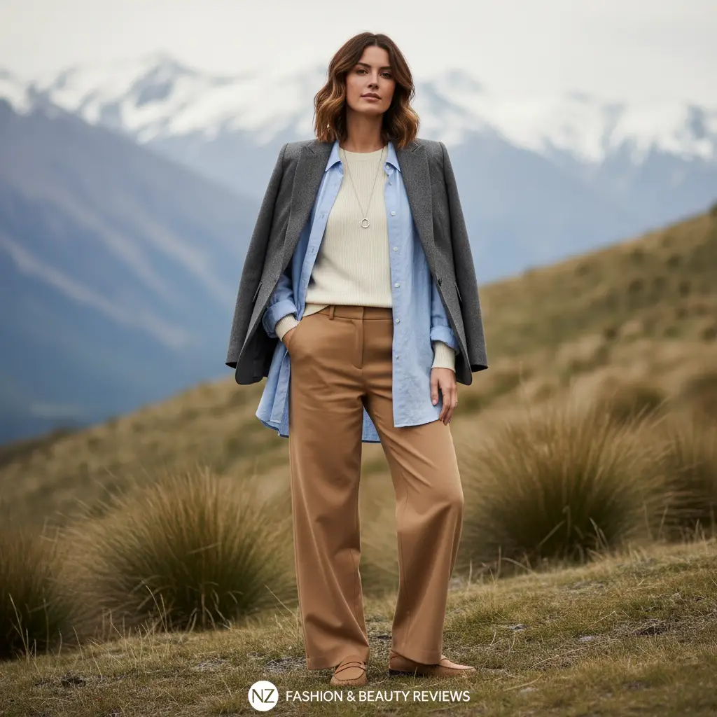 Woman layering clothes for New Zealand weather