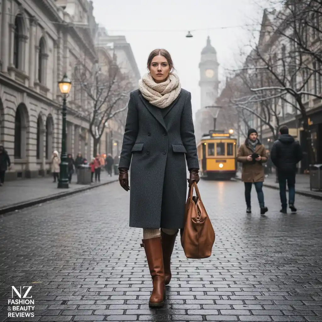 Winter fashion NZ with warm coat and accessories