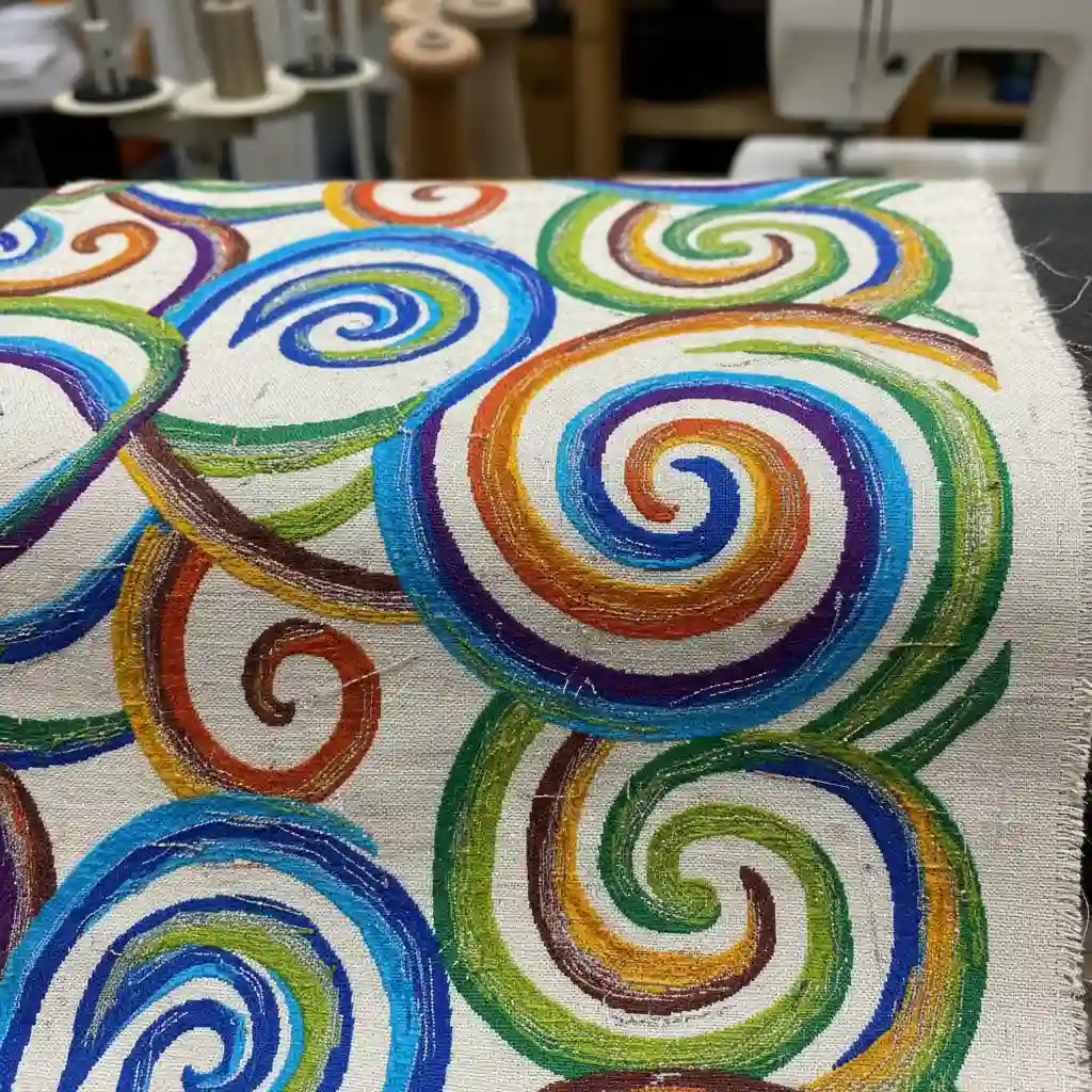 Modern textile with traditional Māori koru pattern by New Zealand designer