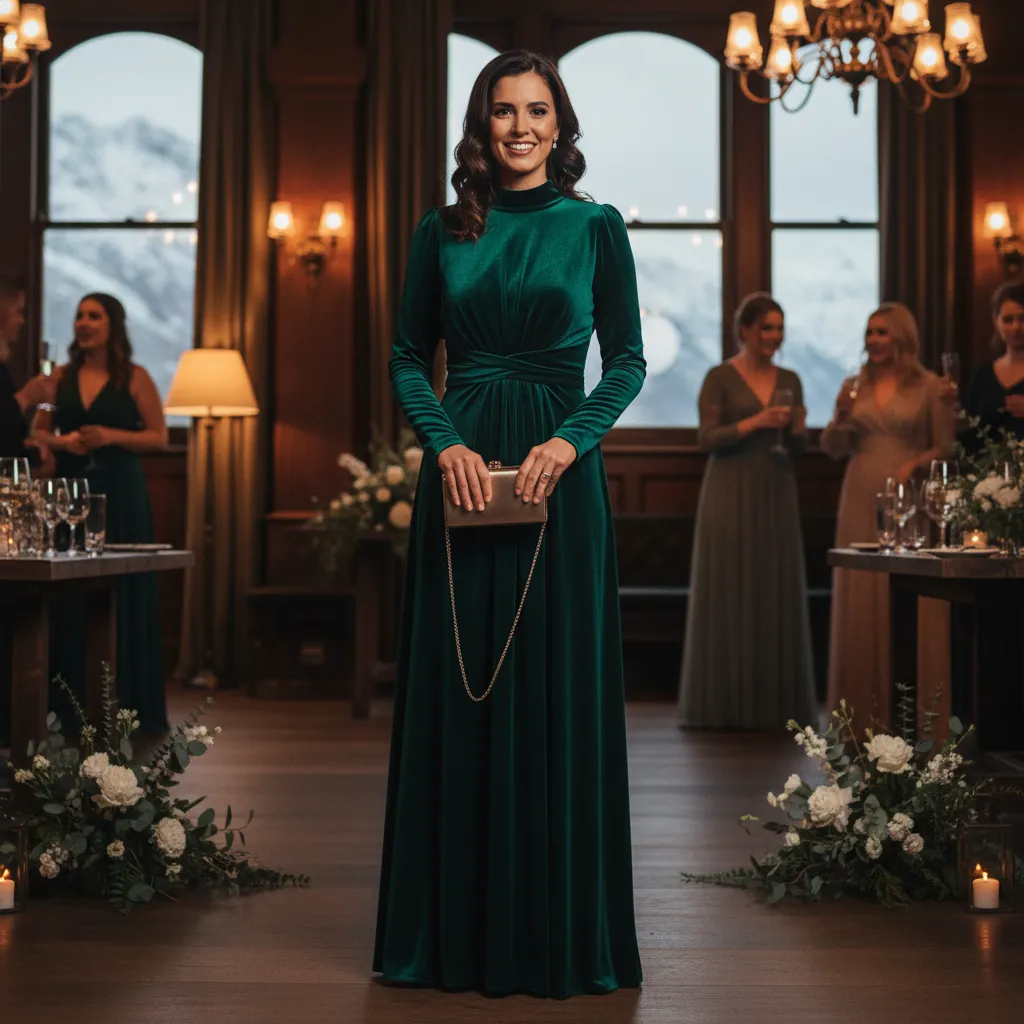 Winter nz wedding guest outfit with velvet dress