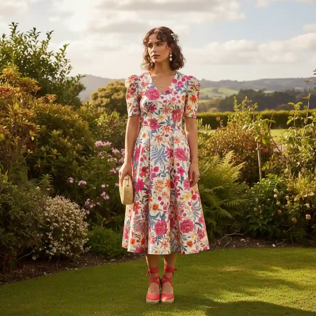 Semi-formal wedding guest dress for an NZ garden wedding