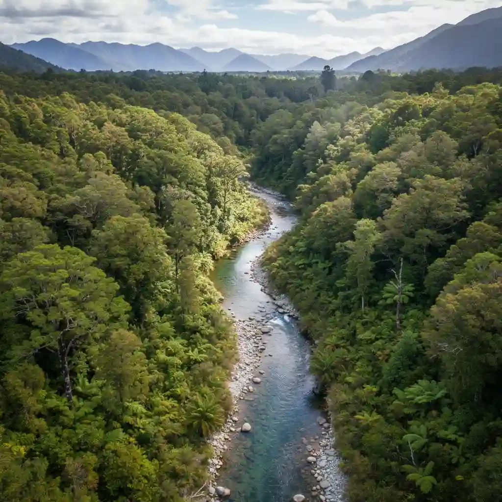Pristine New Zealand forest and stream, source of natural skincare ingredients