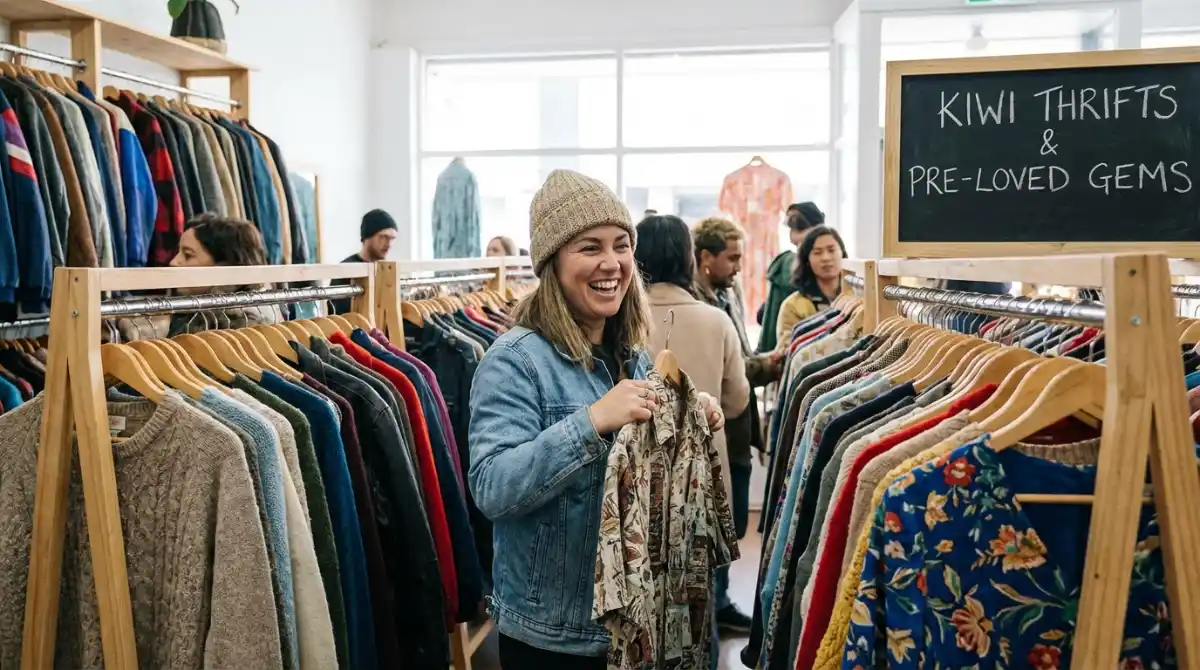 Shopping for a sustainable capsule wardrobe in a New Zealand thrift store