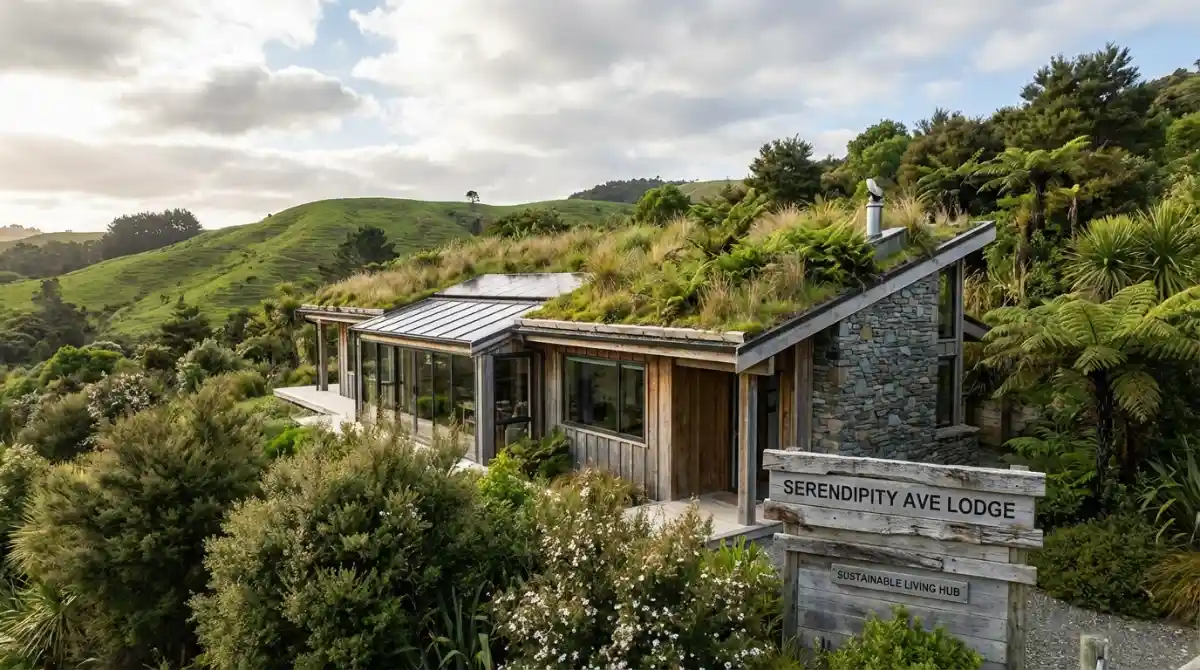 Eco-friendly lodge nestled in New Zealand nature