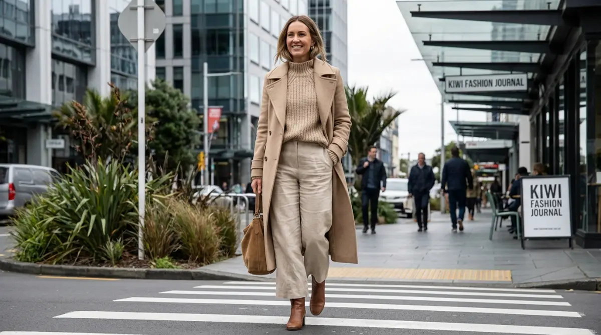 Woman in monochromatic high street outfit in NZ