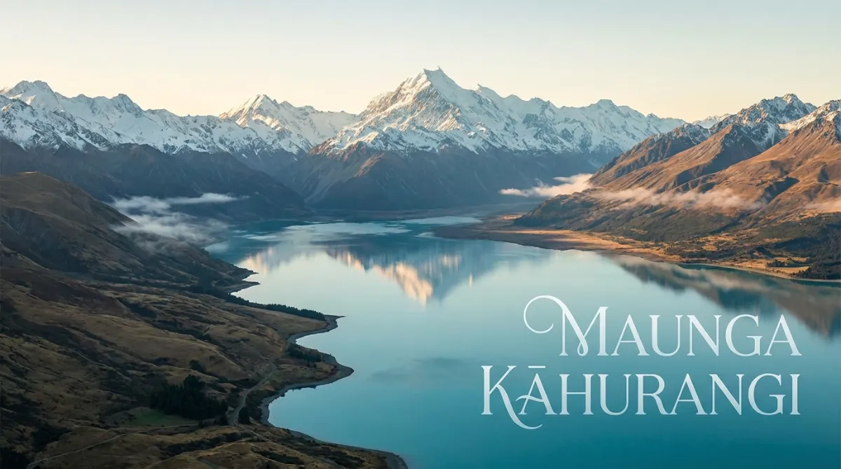 New Zealand landscape with Māori place name