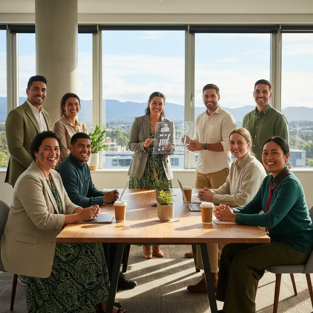 Diverse New Zealand professionals in modern workwear
