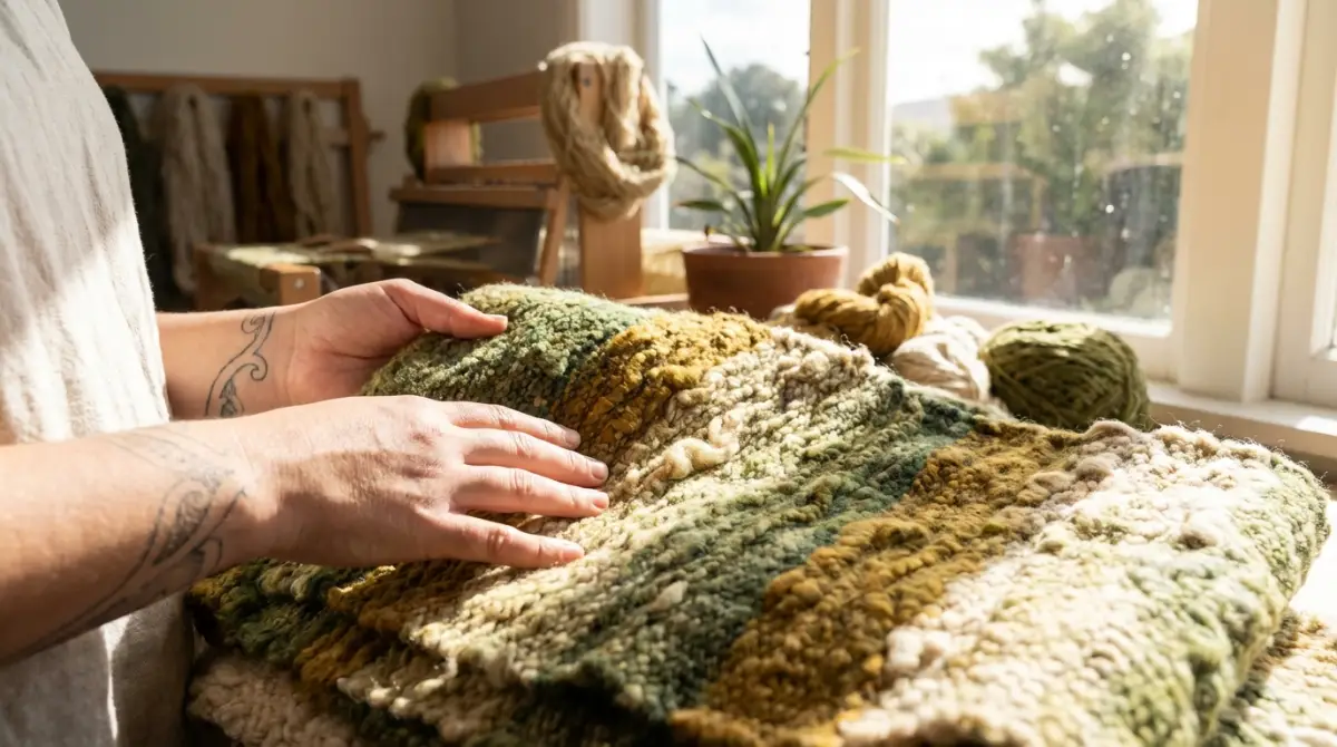 Sustainable New Zealand merino wool fabric dyed with natural pigments