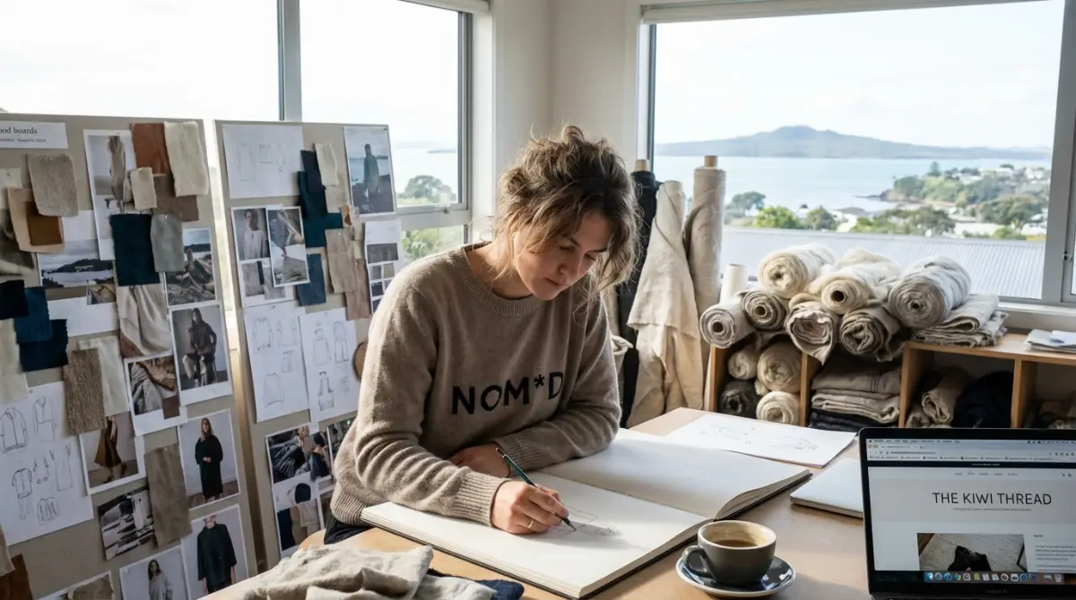 New Zealand designer sketching fashion concepts