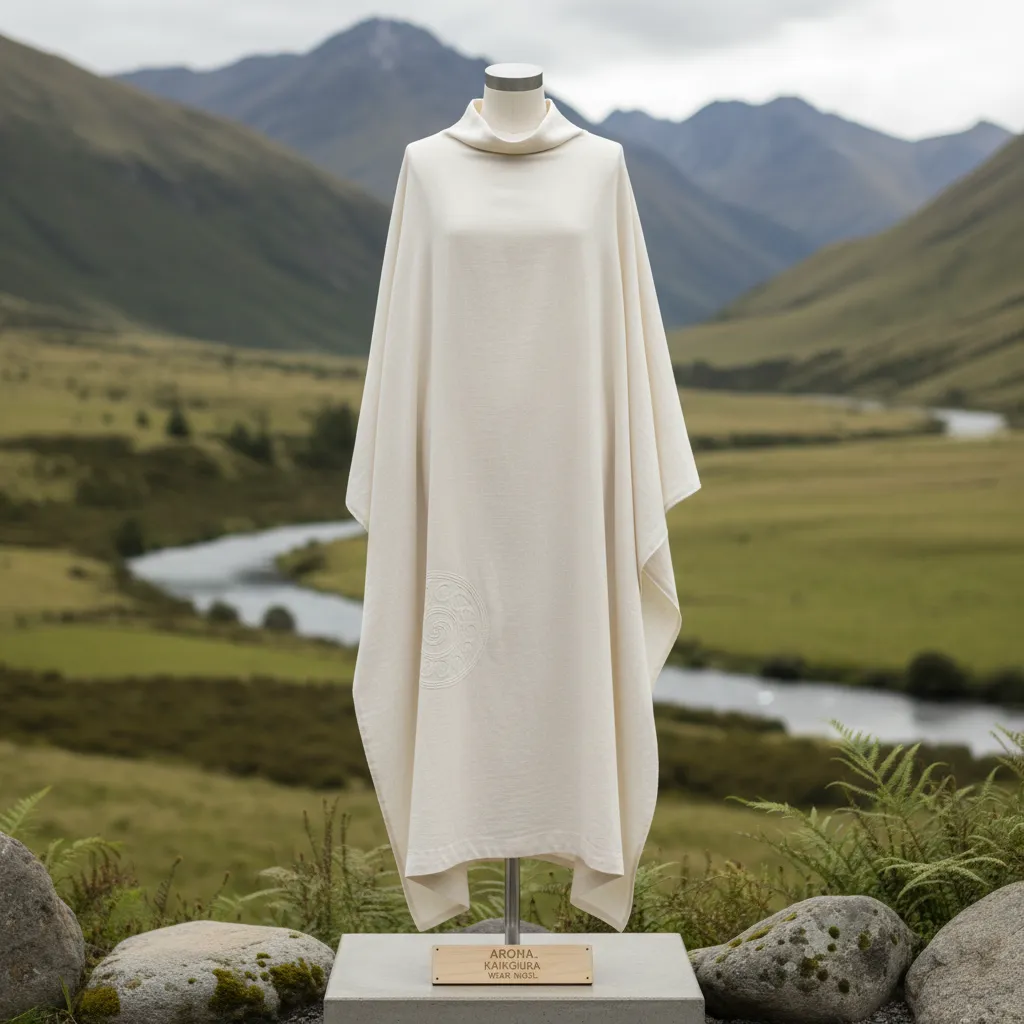 Minimalist garment by an emerging NZ designer, reflecting sustainable and modern style