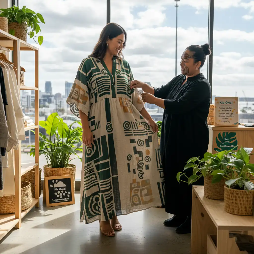 NZ fashion influencer collaborating with Māori designer