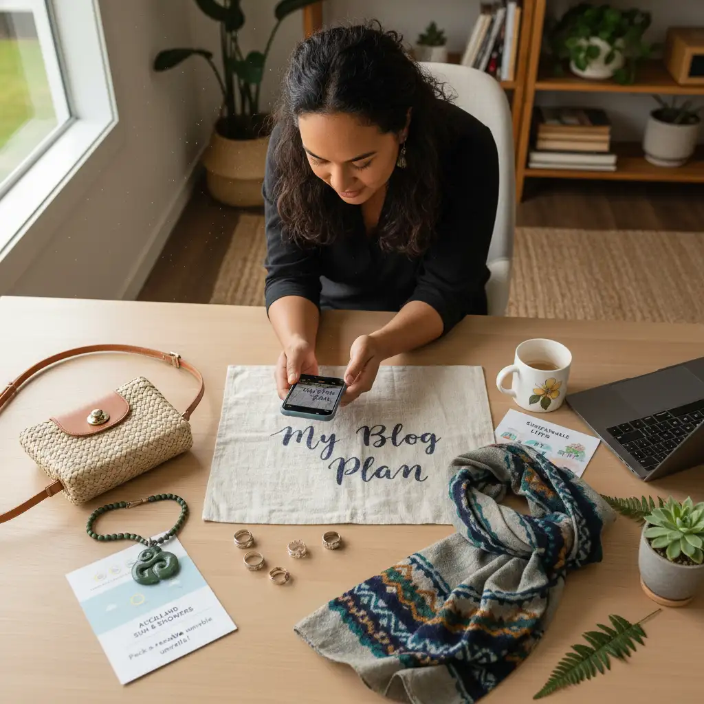 Aspiring fashion blogger planning content in New Zealand