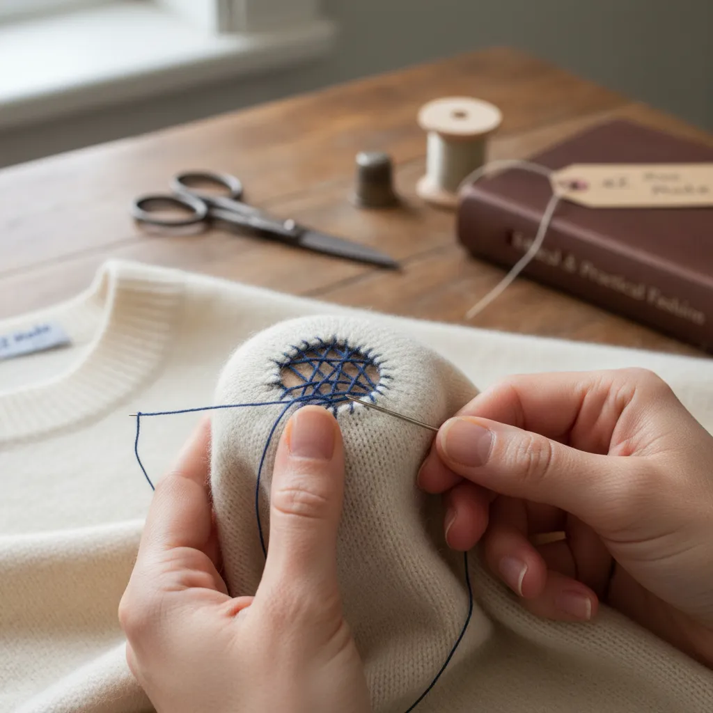 Mending clothes for sustainable capsule wardrobe