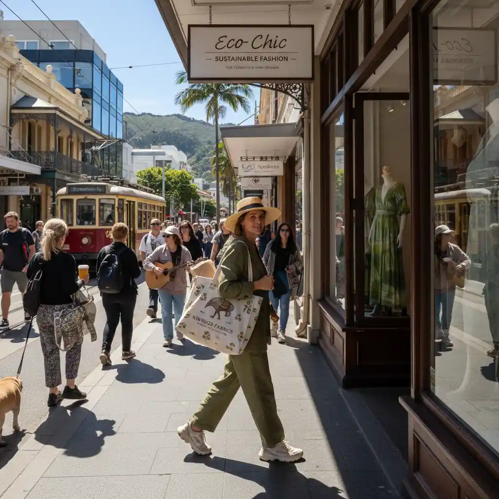 Woman shopping at a sustainable boutique NZ