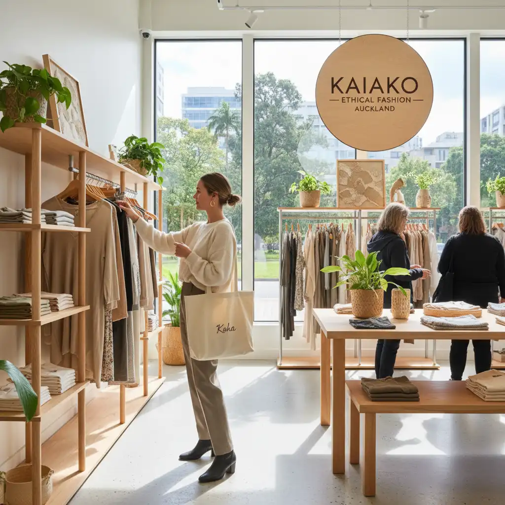 Woman shopping in a sustainable boutique in Auckland, New Zealand