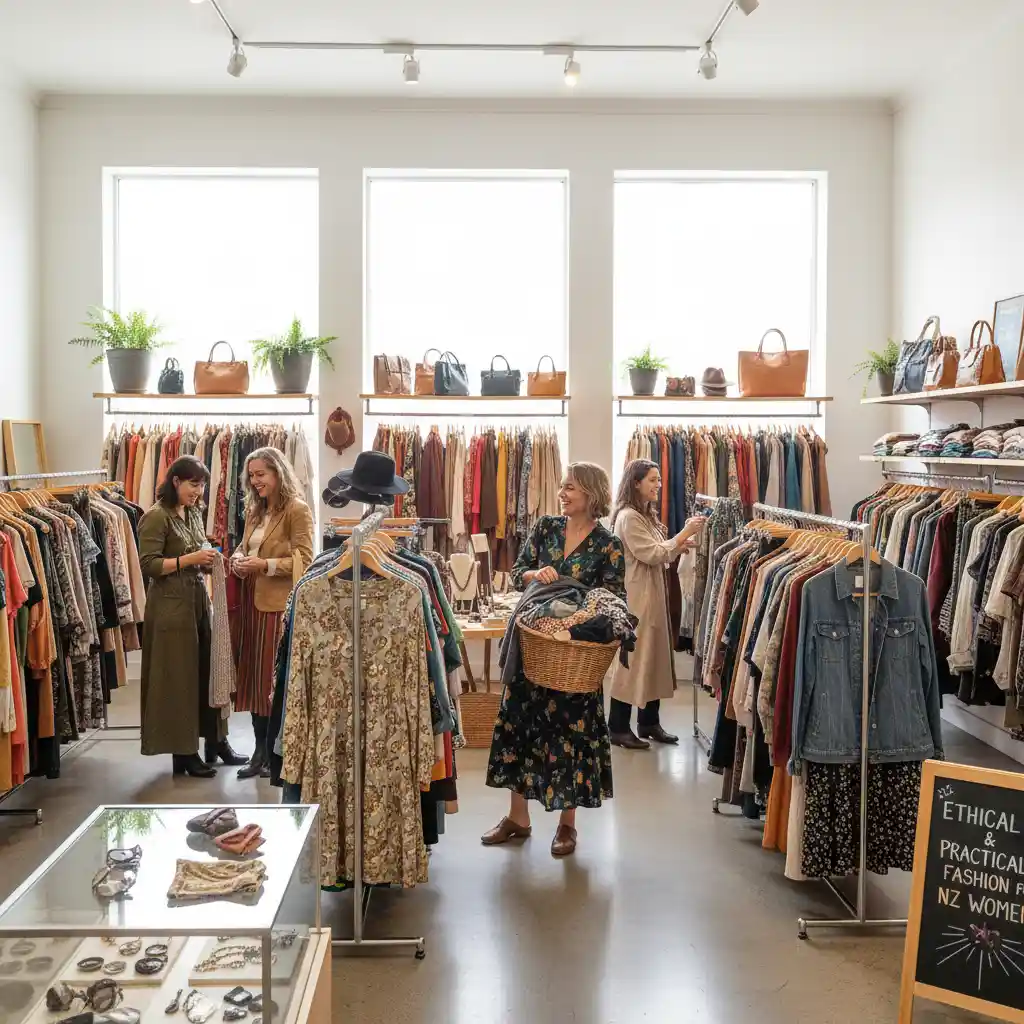 Well-organized second hand fashion NZ op shop interior