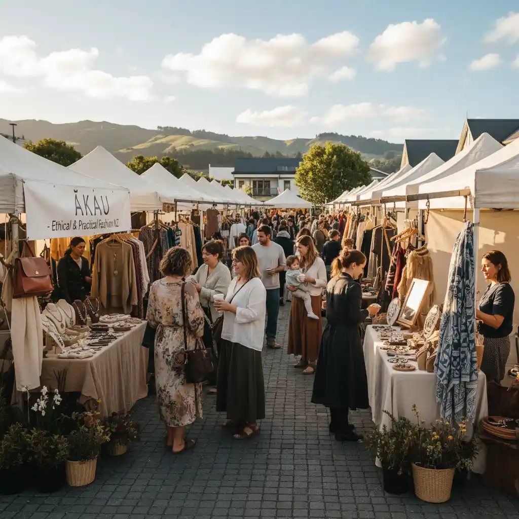 Artisan market with sustainable fashion stalls in New Zealand