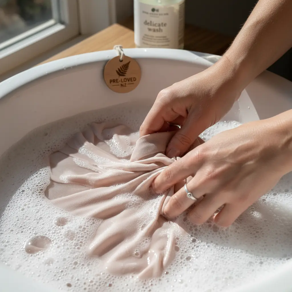 Hand washing delicate second hand clothing