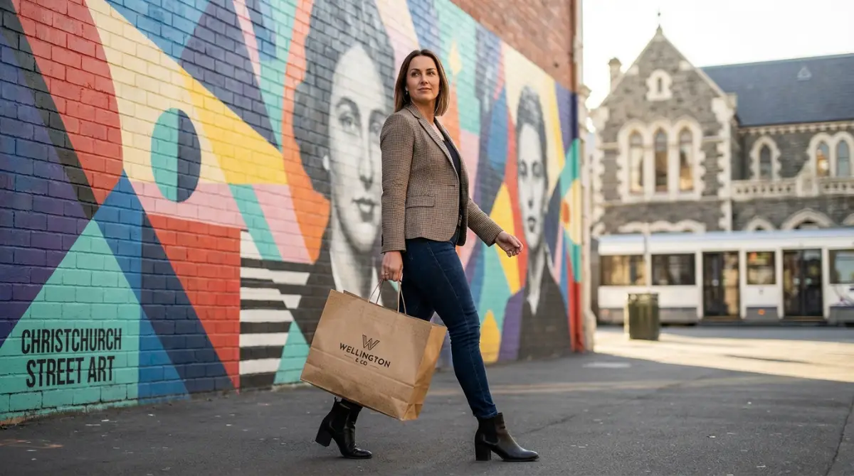 Stylish woman shopping in Christchurch fashion boutiques