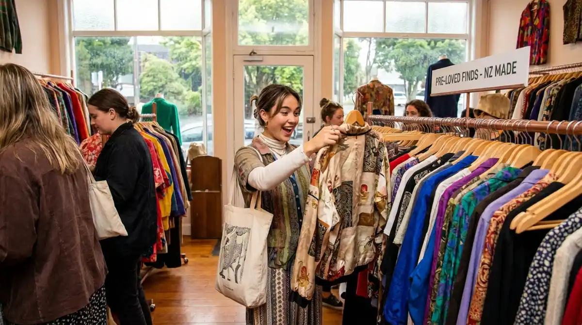 Woman finding unique clothes in an affordable fashion NZ store