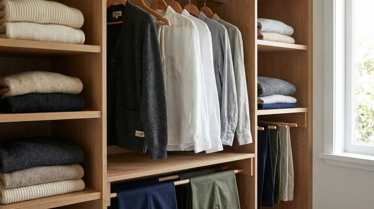 Organized minimalist wardrobe with versatile items showcasing affordable fashion NZ principles